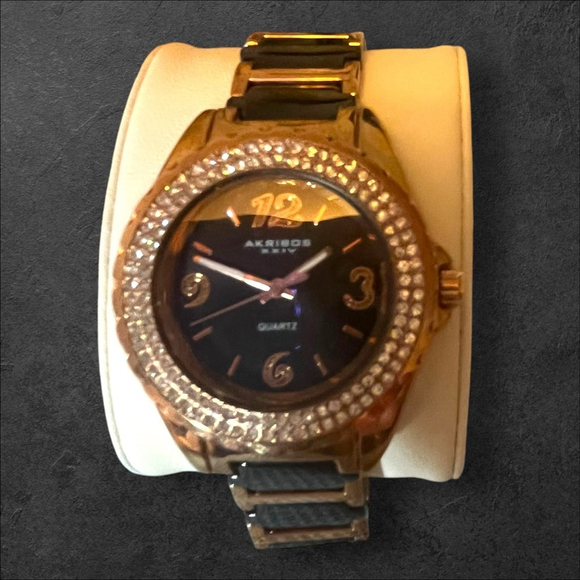 Women's Akribos XXIV Watch. Black & Rose Gold with Crystals, One Size - Picture 6 of 14